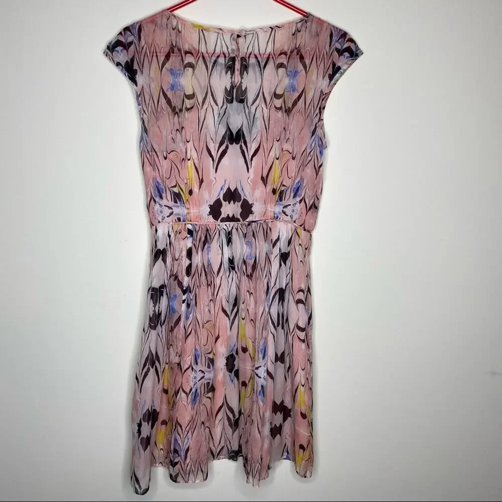 J Crew Silk Chiffon Dress Marble Print Pink Side Zip Pockets A-Line Size 2 - Picture 3 of 6